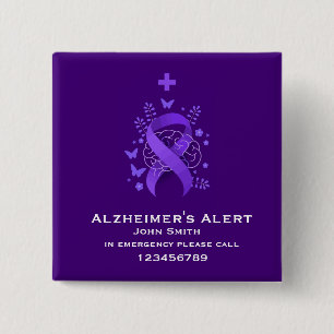Alzheimer's Disease Alert Contact 15 Cm Square Badge
