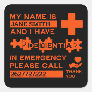 Alzheimer's Disease Alert Square Sticker
