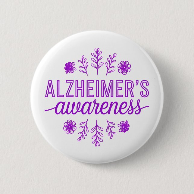 Alzheimer's Disease Awareness Purple Floral 6 Cm Round Badge (Front)