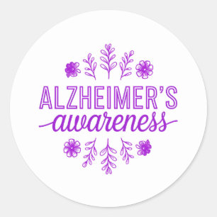 Alzheimer's Disease Awareness Purple Floral Classic Round Sticker