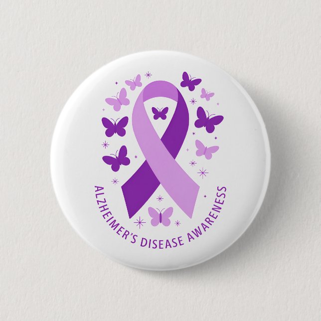 Alzheimer's Disease Awareness Purple Ribbon 6 Cm Round Badge (Front)