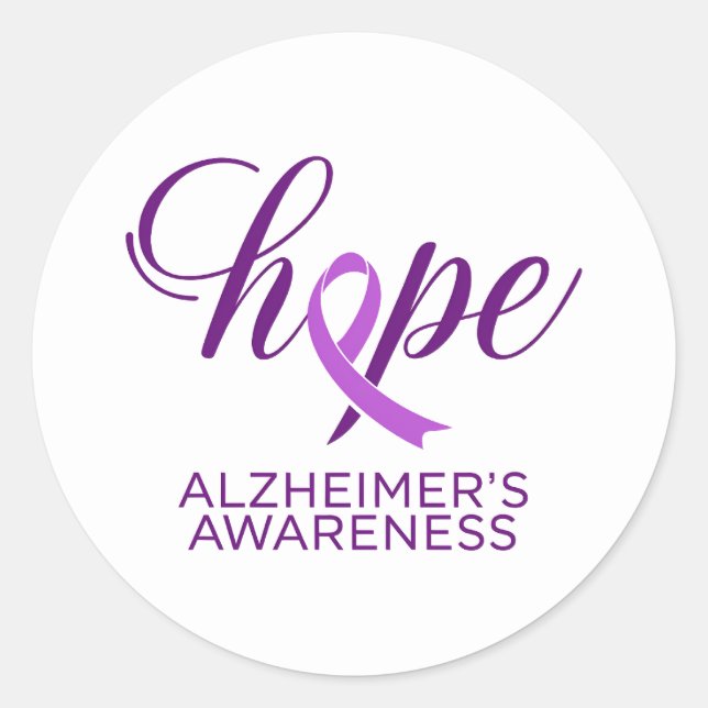 Alzheimer's Disease Awareness Purple Ribbon Classic Round Sticker (Front)
