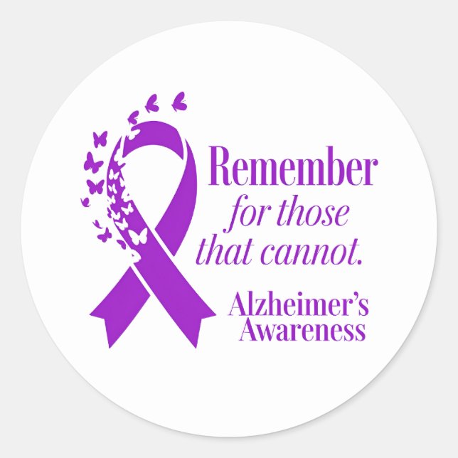 Alzheimer's Disease Awareness Purple Ribbon Classic Round Sticker (Front)