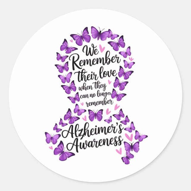 Alzheimer's Disease Awareness Purple Ribbon Classic Round Sticker (Front)