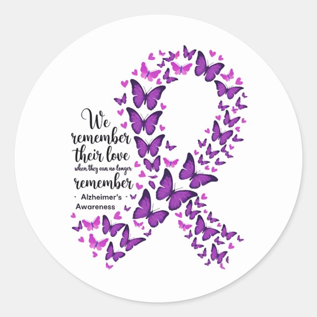 Alzheimer's Disease Awareness Purple Ribbon Classic Round Sticker (Front)