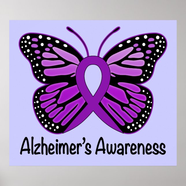 Alzheimer's Disease Awareness Ribbon and Butterfly Poster (Front)