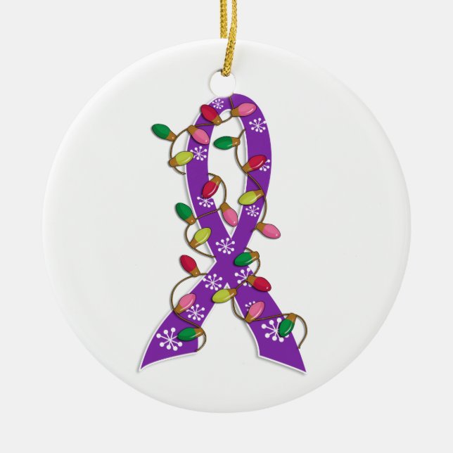Alzheimer's Disease Christmas Lights Ribbon Ceramic Tree Decoration (Front)