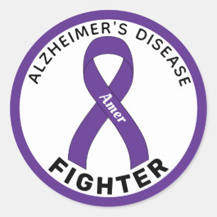 Alzheimer's Disease Fighter Ribbon White Classic Round Sticker