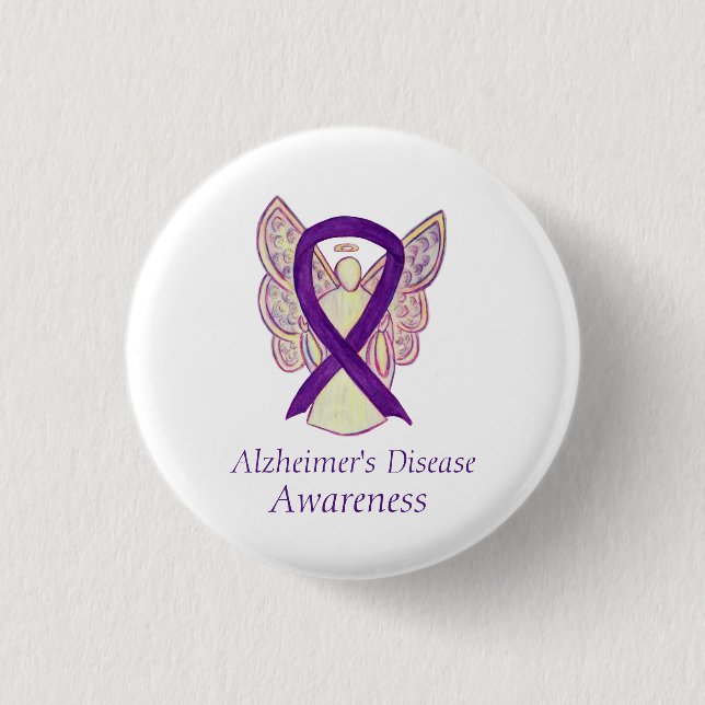 Alzheimer's Disease Purple Ribbon Angel Art Pins (Front)