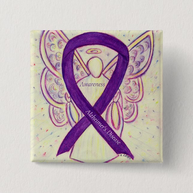 Alzheimer's Disease Purple Ribbon Angel Art Pins (Front)