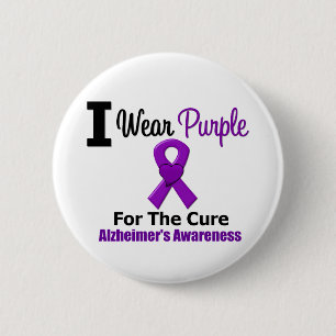 Alzheimer's Disease Purple Ribbon For The Cure 6 Cm Round Badge