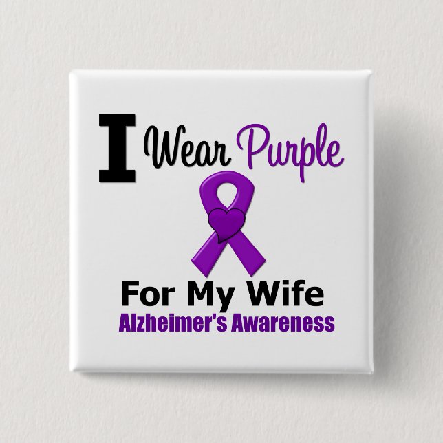 Alzheimer's Disease Purple Ribbon Wife 15 Cm Square Badge (Front)
