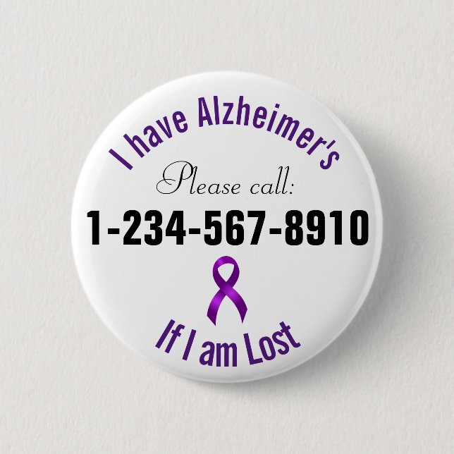 Alzheimers Emergency Contact 6 Cm Round Badge (Front)