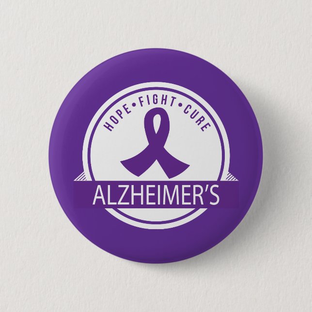 Alzheimer's Hope Fight Cure Ribbon 6 Cm Round Badge (Front)