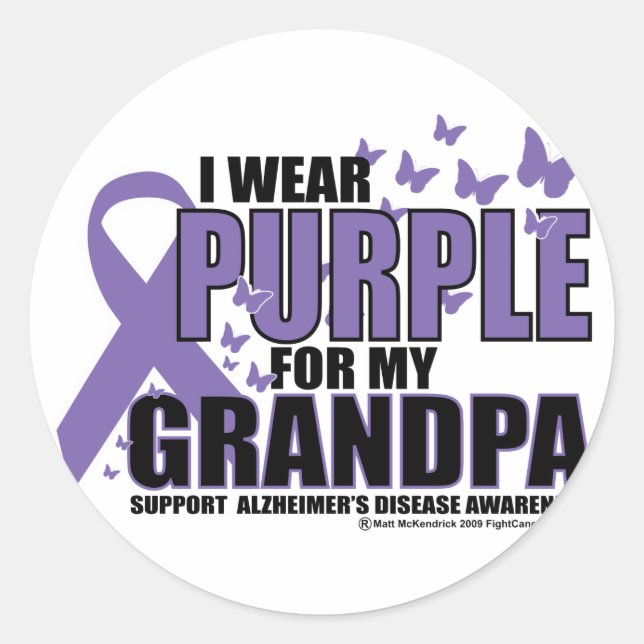 Alzheimers: Purple For GRANDPA Classic Round Sticker (Front)
