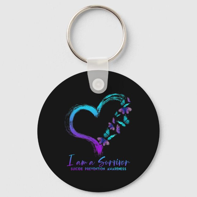 Am A Survivor Suicide Prevention Awareness Heart B Key Ring (Front)