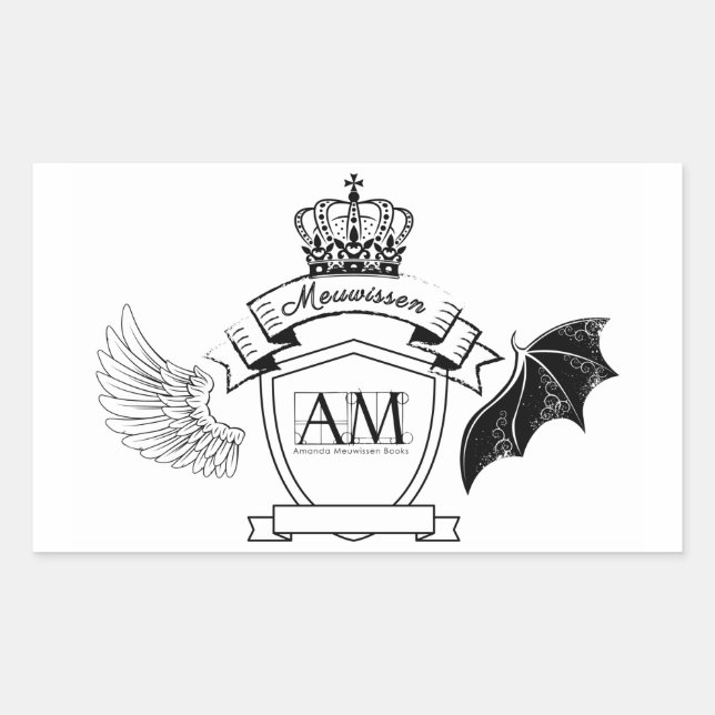 AM Bookplate - Black Banner Crown Rectangular Sticker (Front)