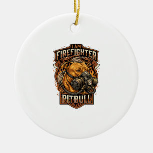 Am Firefighter Pitbull Dog Gas Mask Shield Ceramic Tree Decoration
