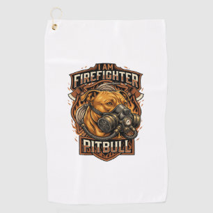 Am Firefighter Pitbull Dog Gas Mask Shield Golf Towel
