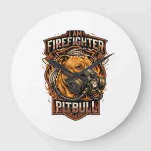 Am Firefighter Pitbull Dog Gas Mask Shield Large Clock