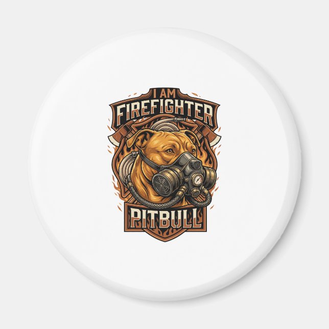 Am Firefighter Pitbull Dog Gas Mask Shield Magnet (Front)