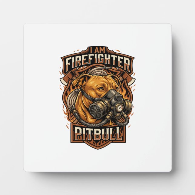 Am Firefighter Pitbull Dog Gas Mask Shield Plaque (Front)