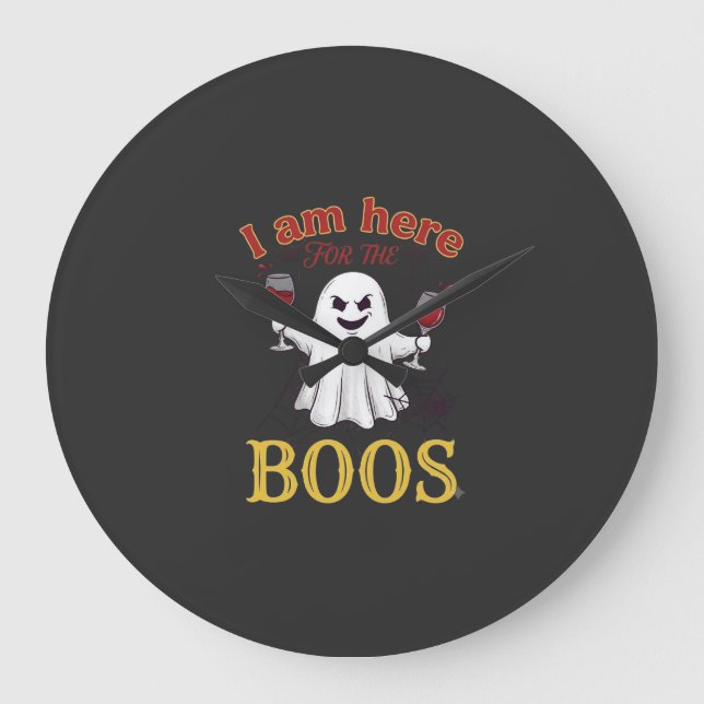 Am Here Boos Halloween Ghost Wine Glasses Spider W Large Clock (Front)