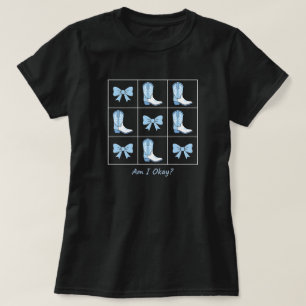 Am I Okay Blue Boots and Bows Grid Art T-Shirt