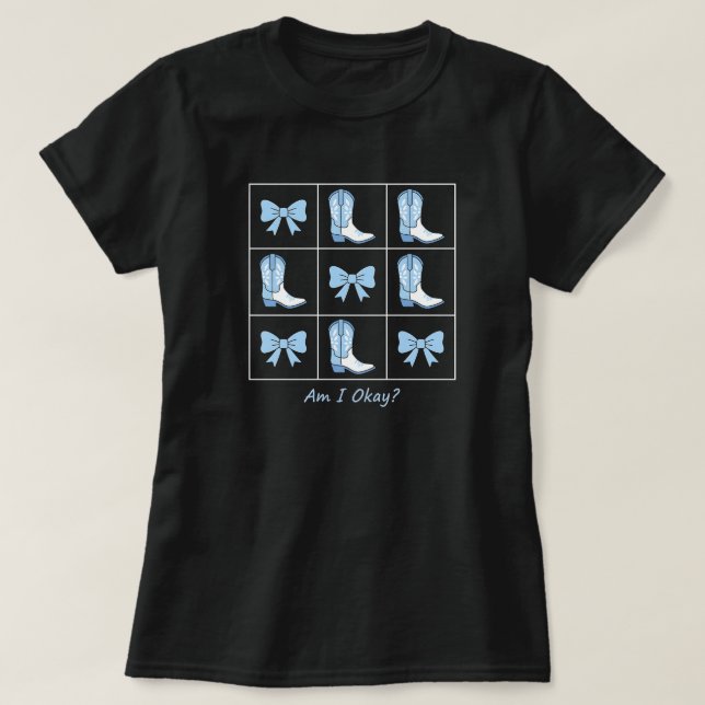 Am I Okay Blue Boots and Bows Grid Art T-Shirt (Design Front)