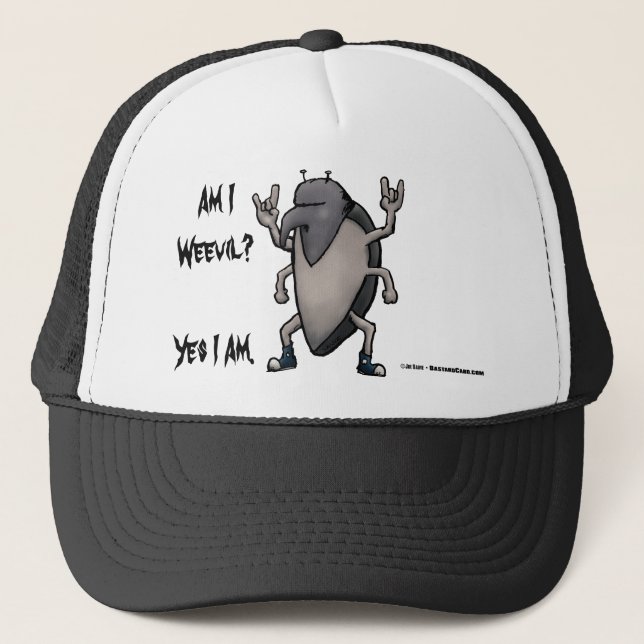 Am I Weevil Heavy Metal Cartoon Trucker Hat (Front)