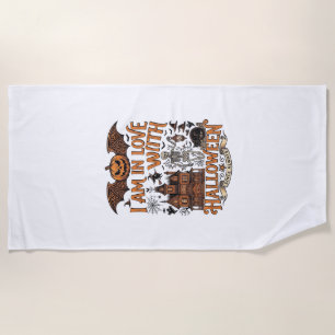 Am Love Halloween Haunted House Skeleton Pumpkin_1 Beach Towel