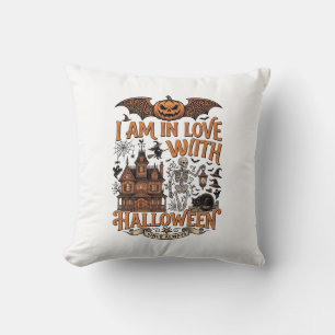 Am Love Halloween Haunted House Skeleton Pumpkin_1 Cushion