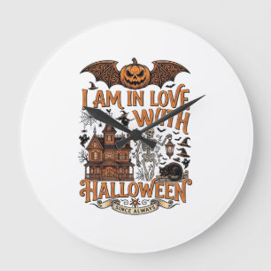 Am Love Halloween Haunted House Skeleton Pumpkin_1 Large Clock