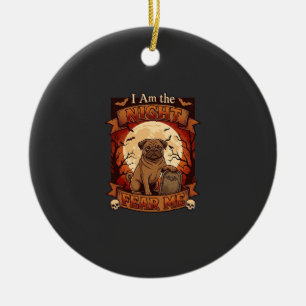 Am Night Fear Me Halloween Pug Moon Tombstone Ceramic Tree Decoration