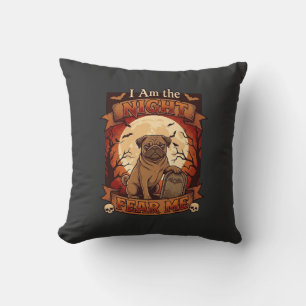 Am Night Fear Me Halloween Pug Moon Tombstone Cushion