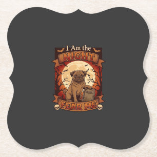 Am Night Fear Me Halloween Pug Moon Tombstone Paper Coaster