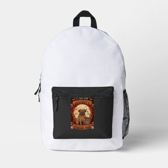 Am Night Fear Me Halloween Pug Moon Tombstone Printed Backpack (Front)