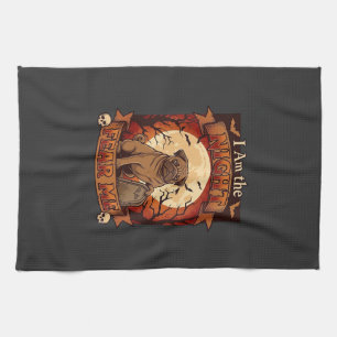 Am Night Fear Me Halloween Pug Moon Tombstone Tea Towel