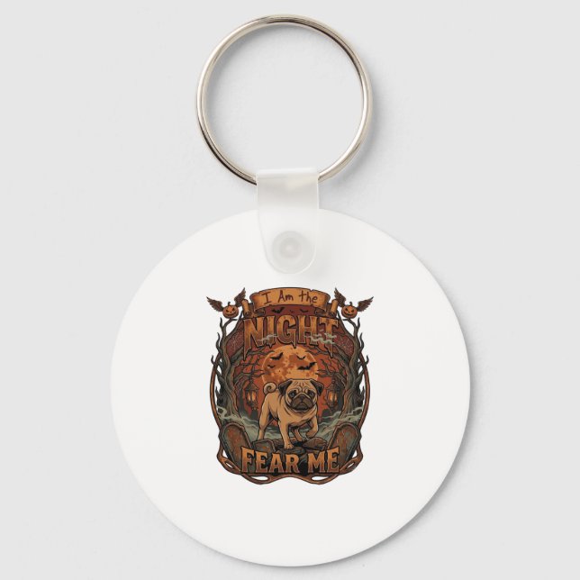 Am Night Fear Me Pug Halloween Moon_1 Key Ring (Front)