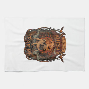 Am Night Fear Me Pug Halloween Moon_1 Tea Towel