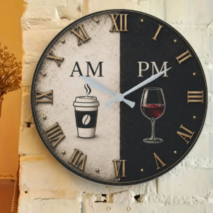 AM PM Coffee and Wine Large Clock