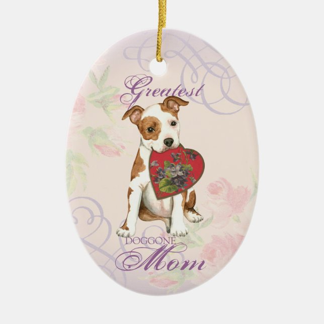 Am Staff Heart Mom Ceramic Ornament (Front)