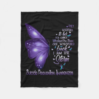 Am The Storm Suicide Prevention Awareness Butterfl Fleece Blanket