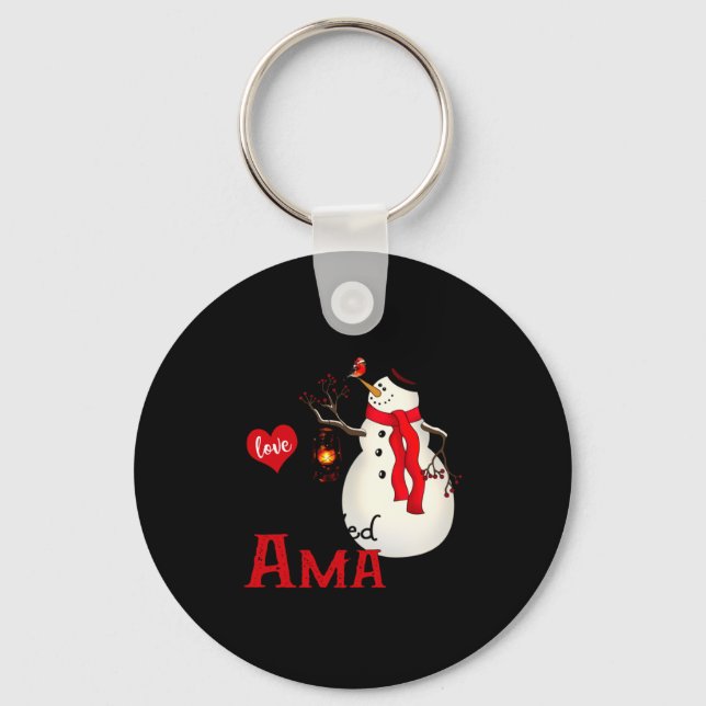 Ama Snowman Xmas Happy Family New Snowman Merry Ch Key Ring (Front)