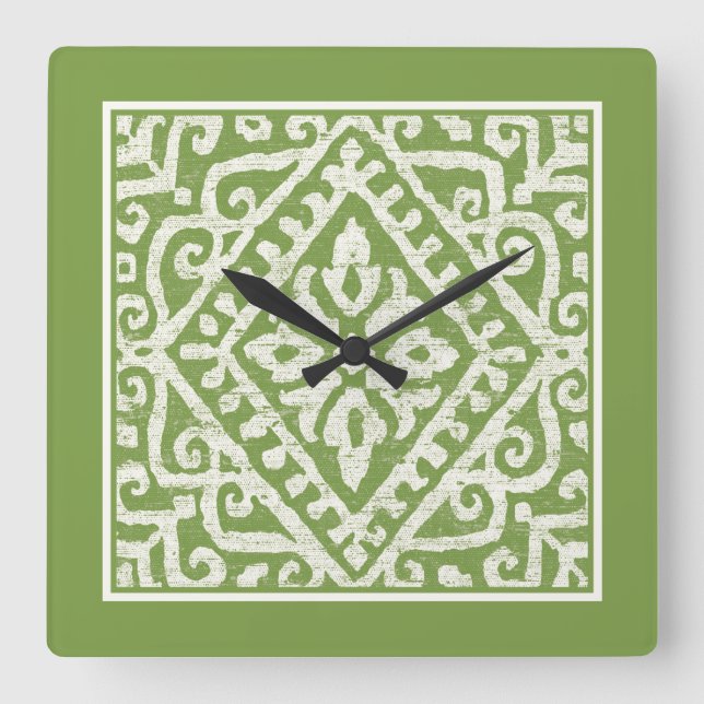 Amadora Green Pattern Square Wall Clock (Front)