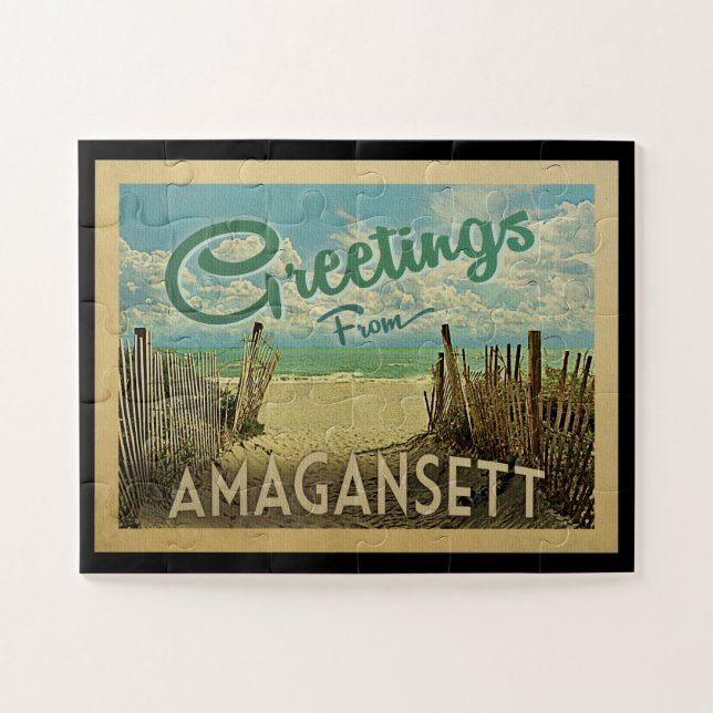 Amagansett Beach Vintage Travel Jigsaw Puzzle (Horizontal)