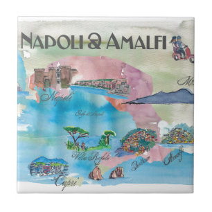 Amalfi and Napoli Italy Vintage Travelposter Tile
