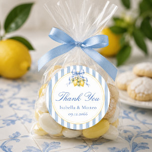 Amalfi Blue Bow Lemon Citrus Party Thank You Classic Round Sticker
