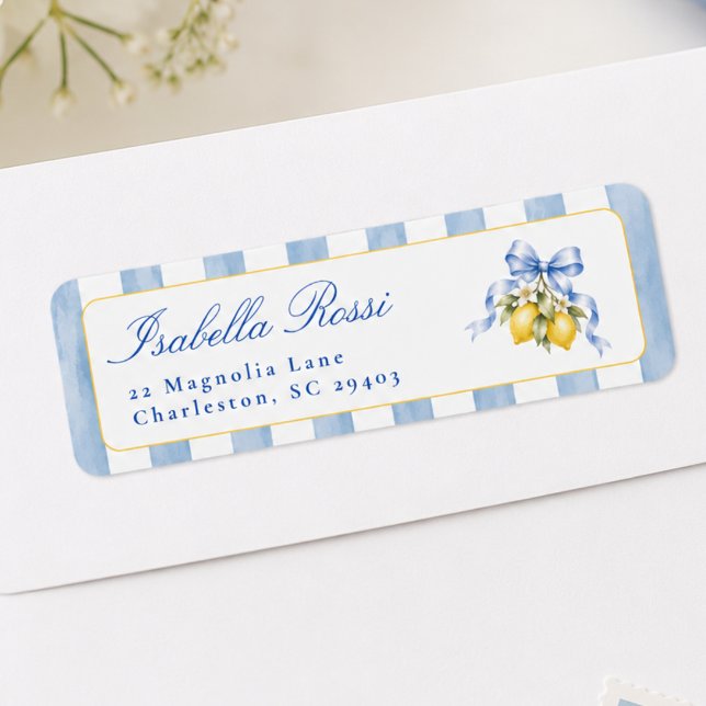 Amalfi Blue Lemon Baby Shower Return Address (Creator Uploaded)