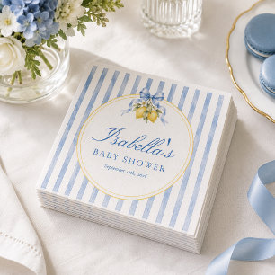 Amalfi Blue Striped Lemon Citrus Baby Shower Napkin